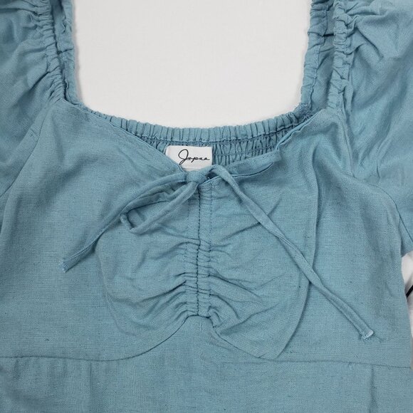 Japna Linen Blend Midi Dress Womens Small Blue Puff Sleeve Milkmaid Babydoll NWT - Picture 13 of 16
